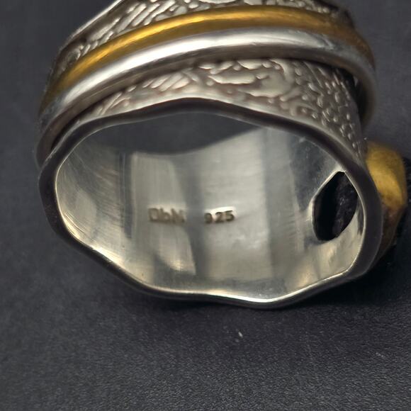 DbM Kensington Sterling Silver Black Tourmaline Ring Spinner Ring Size 8 - Picture 9 of 10